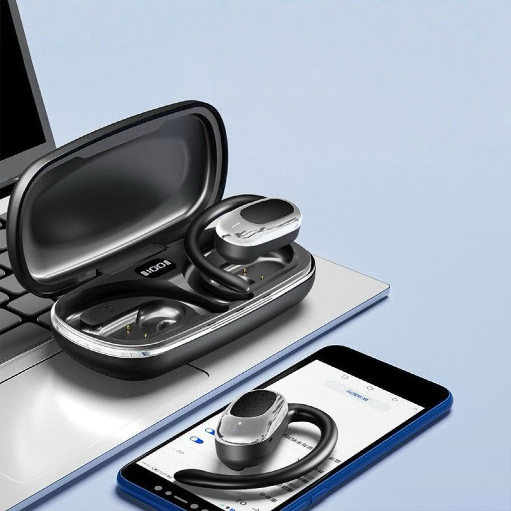 Fone Bluetooth Sem Fio com Gancho de Orelha + Display Digital | Fone Esportivo TWS com Case Carregador