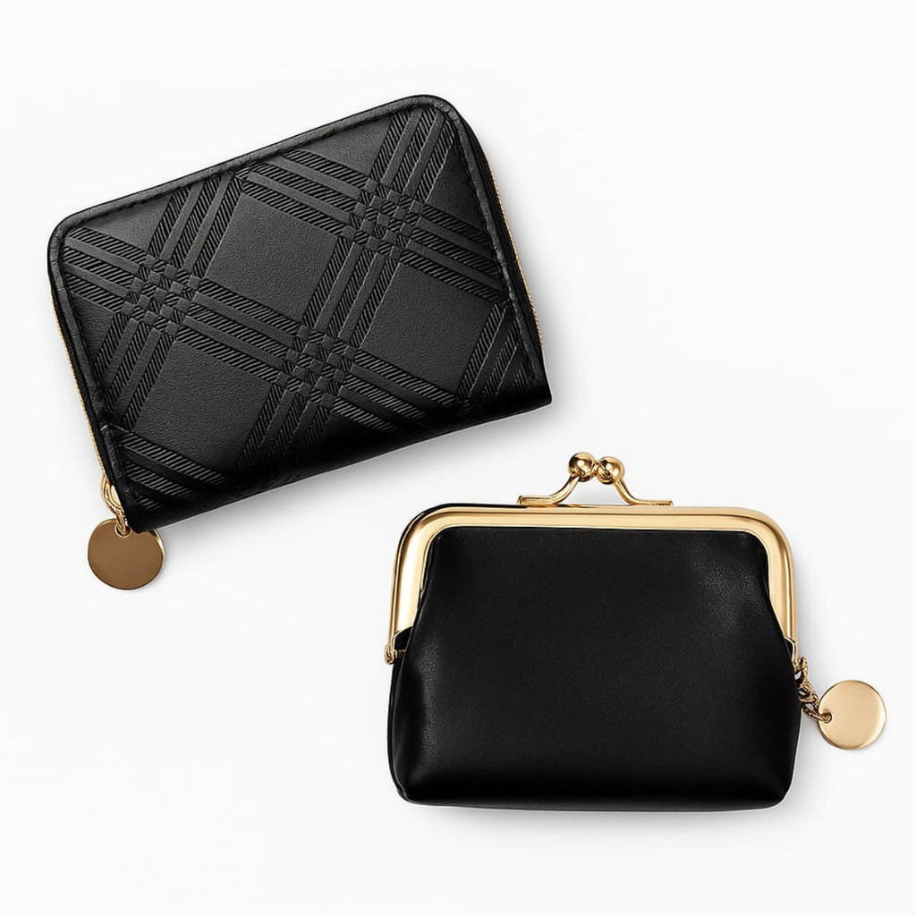 Carteira Dupla Feminina Couro PU | Porta Cartão e Porta Moedas