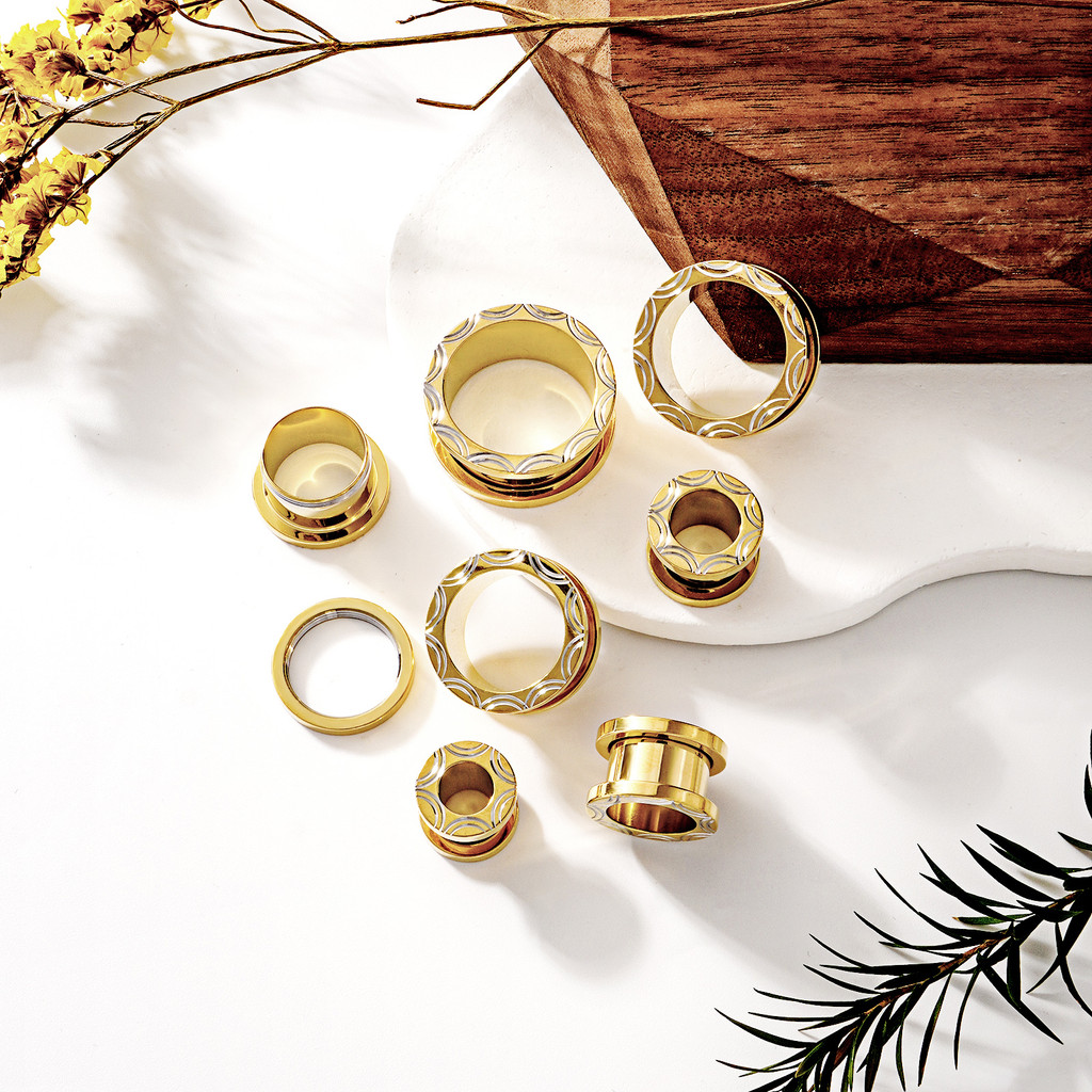 Alargador de Orelha Personalizado Aço Cirúrgico Topo Desenhado