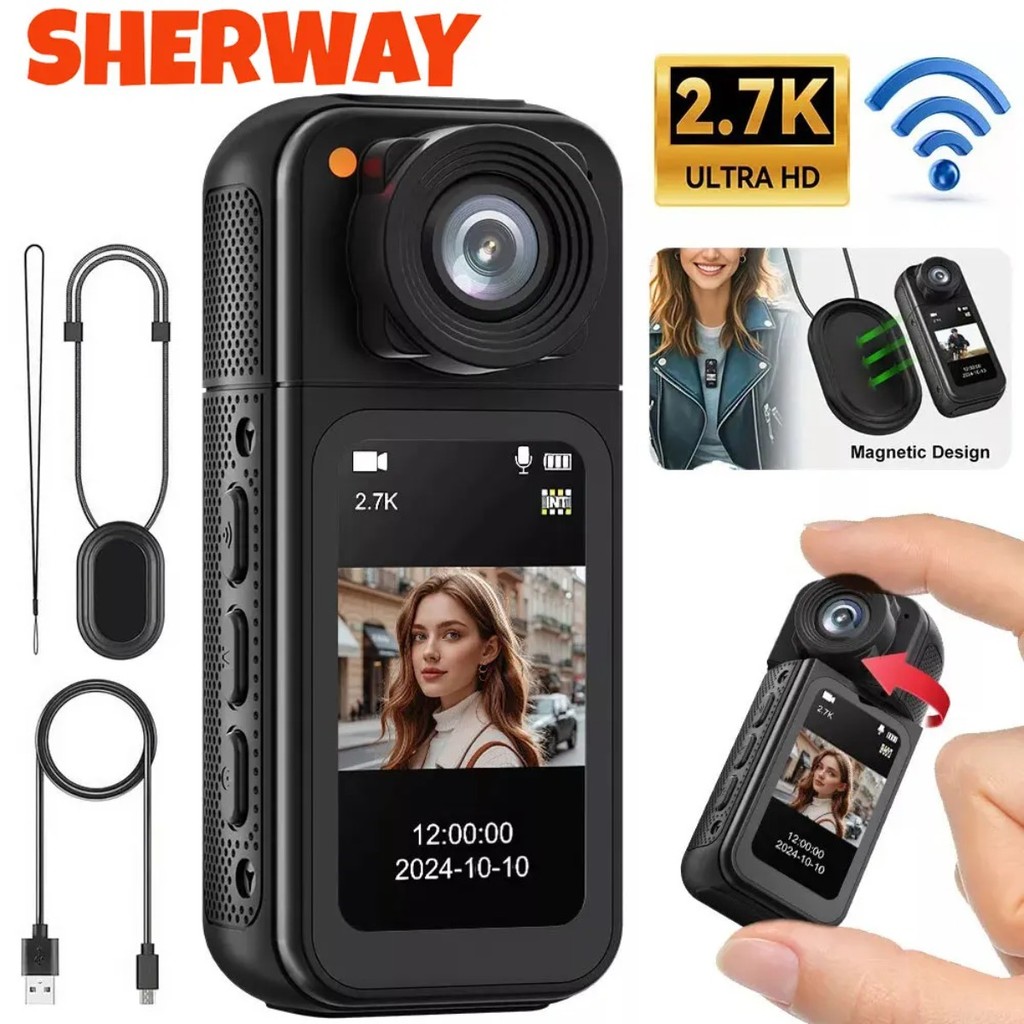 Câmera De Polegar 2.7K Mini Ação Wifi 180 ° Girar Sport Cam DV Ciclismo Gravador Atração Magnética Filmadora Pequena Ao