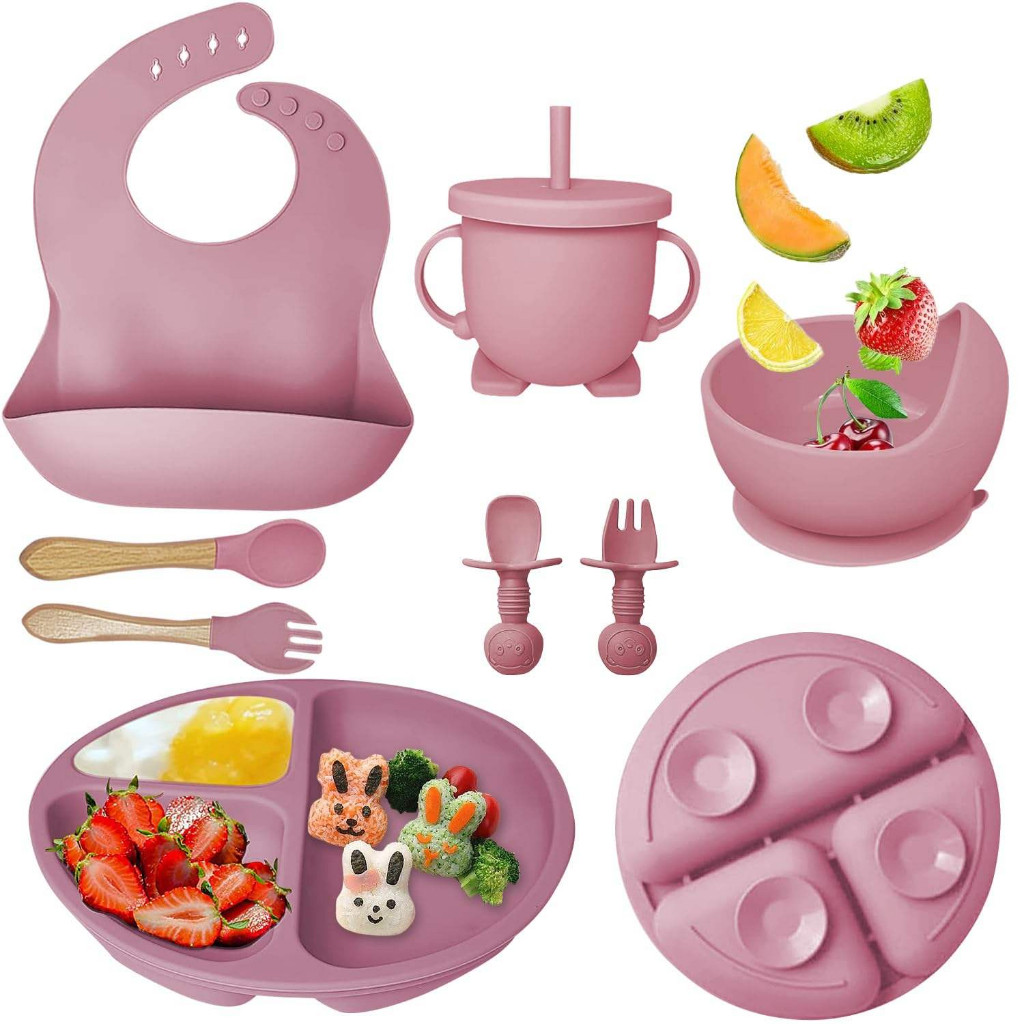Kit Refeição Bebê Silicone 8 Peças Talheres Infantil Comida Introdução Alimentar Pronta Entrega