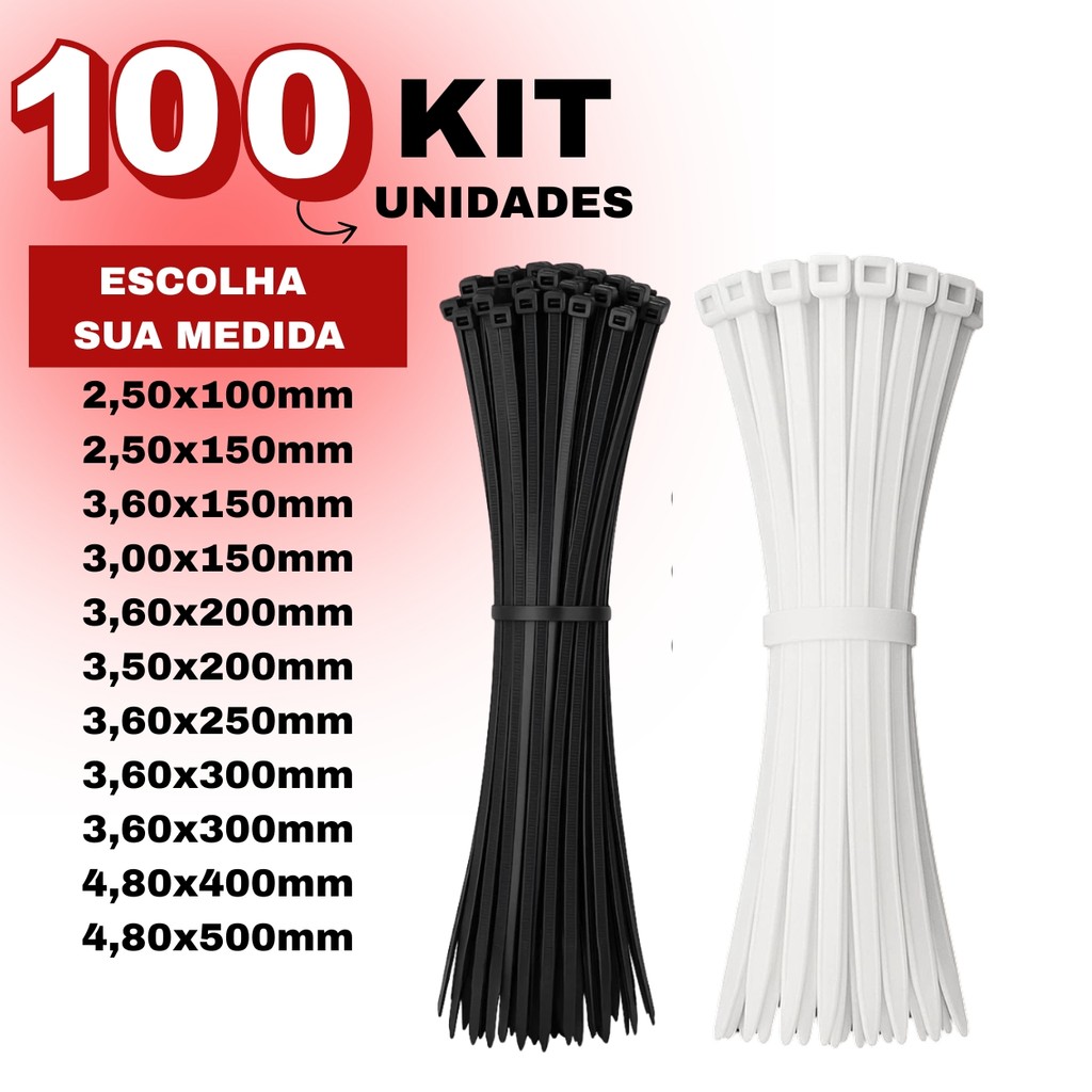 Kit 100 Cintas Plasticas Abraçadeira Nylon Enforca Gato Preto/Branco Tarap em Oferta na Shopee