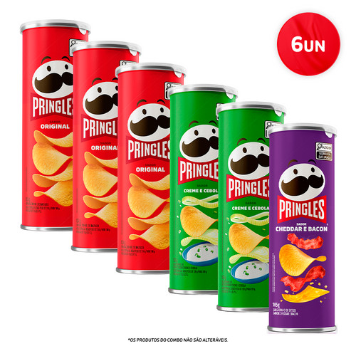 Combo Pringles Creme e Cebola 2 unid + Pringles Original 3 unid + Pringles Cheddar e Bacon 1 unid em Oferta na Shopee