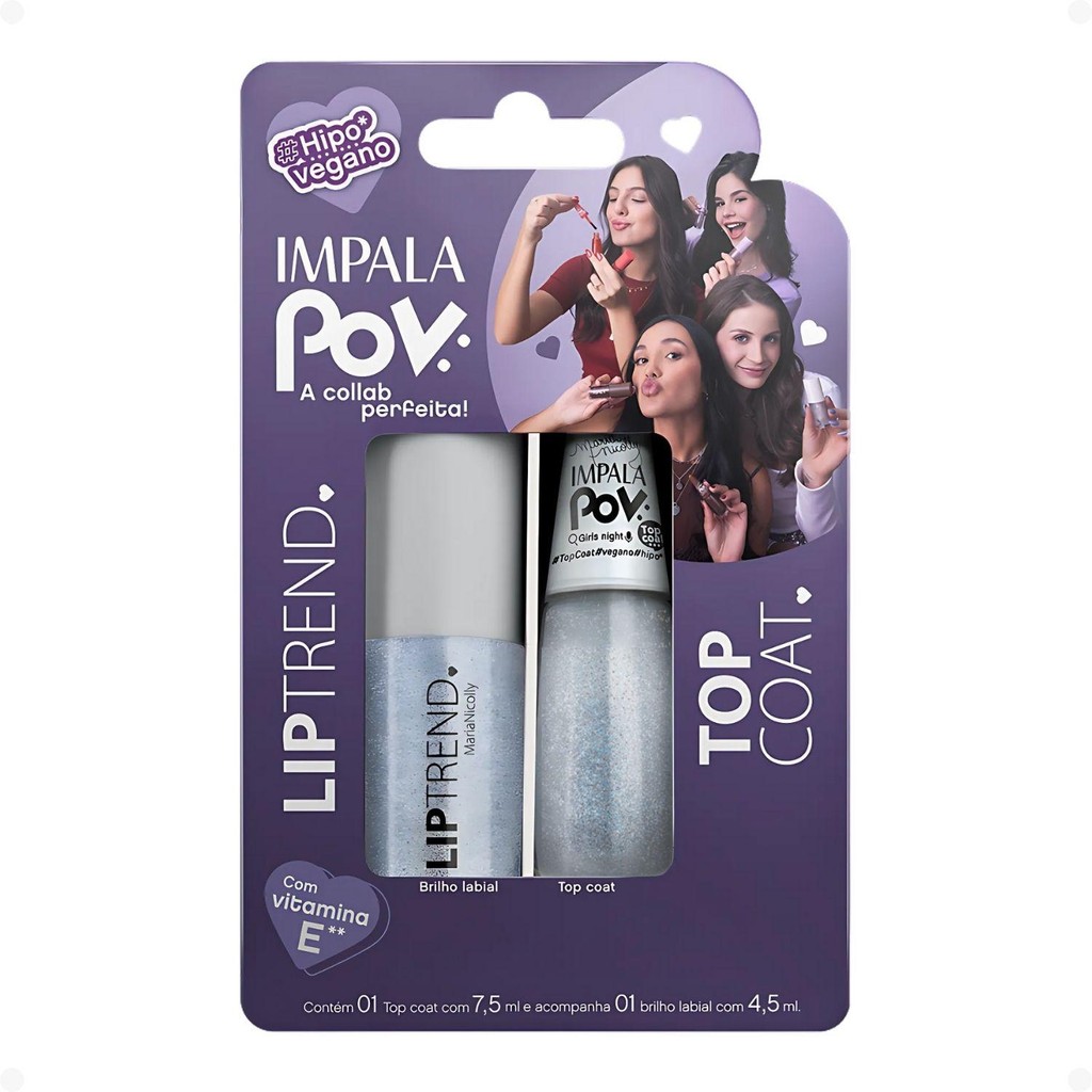 Kit Impala Pov: 1 Top Coat e 1 Gloss Labial Maria Nicolly