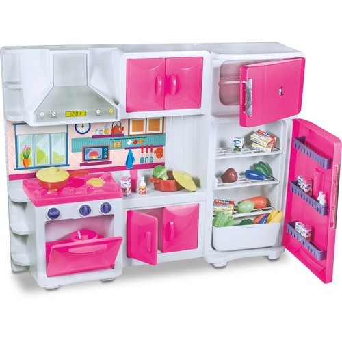 Mini Cozinha Infantil Completa Brinquedo Geladeira Armario Fogao Rosa Educativo