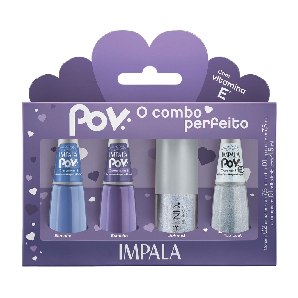 Kit 3 Esmaltes 1 Brilho Labial Coleção Pov Cor Prata Impala