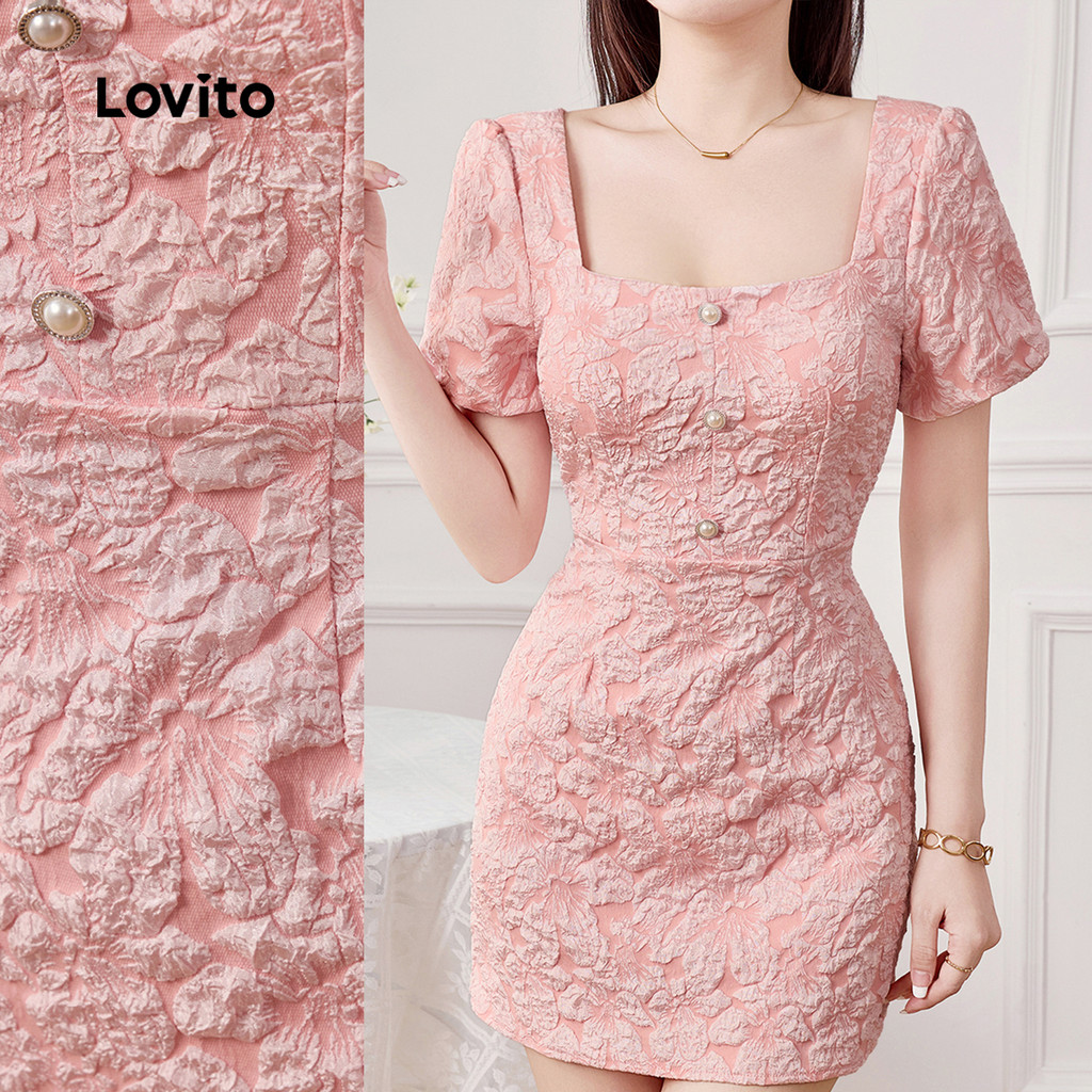 Lovito Vestido de Perolas Casual para Primavera/verão Rosa para mulheres L150AD1636 em Oferta na Shopee