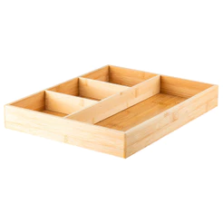 Organizador Gavetas Bambu 4 Divisórias Natural Linha Keep Sustentável Talheres Acessórios Ou