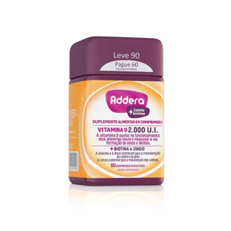Addera Cabelos e Unhas 90 Comprimidos | Vitamina D 2000UI + Biotina + Zinco | Saúde Capilar