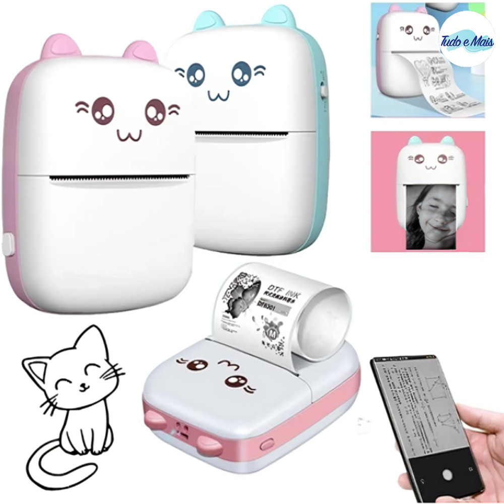 Mini Impressora Térmica Portátil : Impressão De Fotos E Desenhos Animados Sem Fio Para Android iOS+5 Rolo Papel