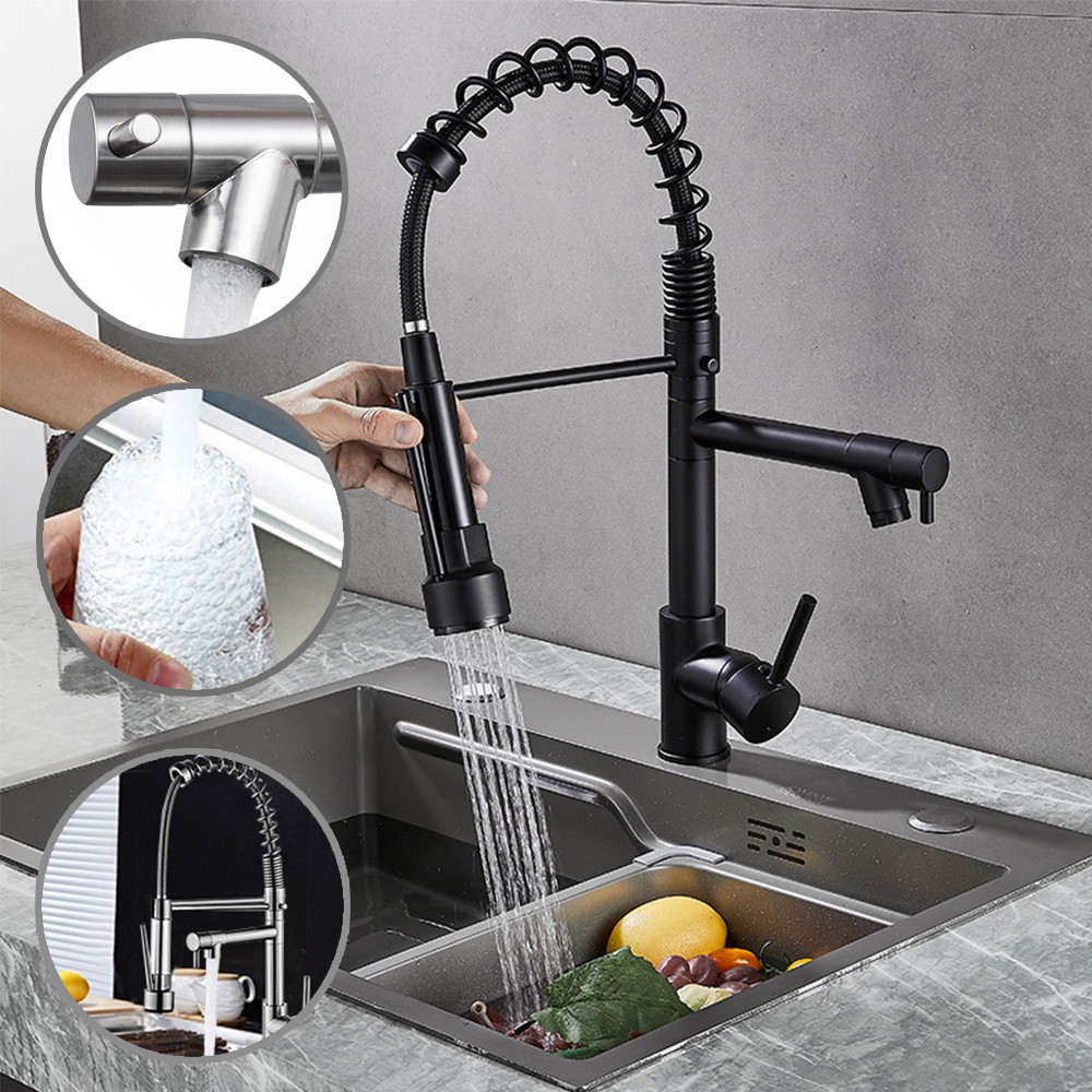 Torneira Para Bancada De Cozinha Preta / Prateada Com Extensão De Mangueira Flexível Ajust...