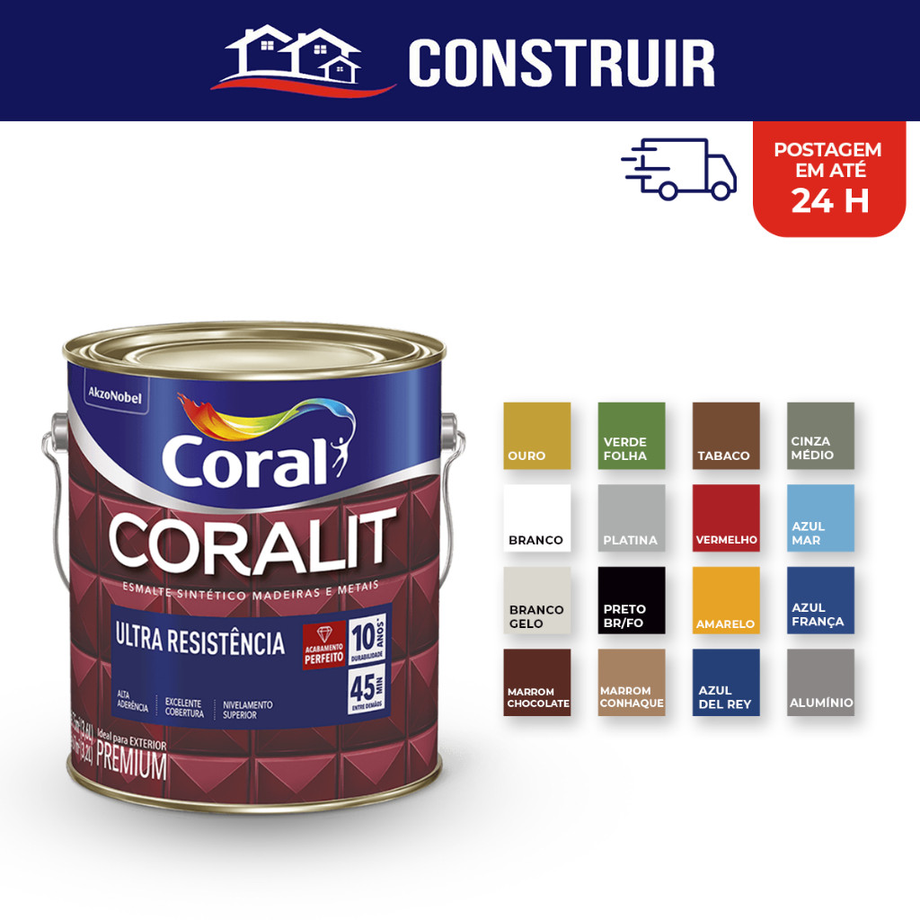 Tinta Esmalte Coral Coralit Madeira e Metais Ultra Resistivo 225ml 1/16 Linha Coralar Rende Muito
