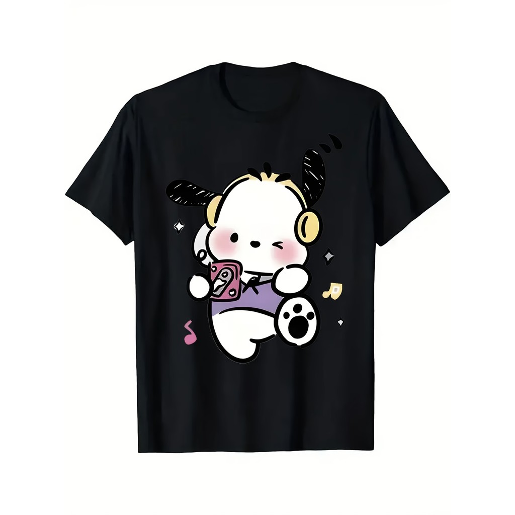 Camiseta Feminina Sanrio HelloKitty Pochacco Musical Unissex Oversized 100% Algodão Presente Fofo Envio Imediato