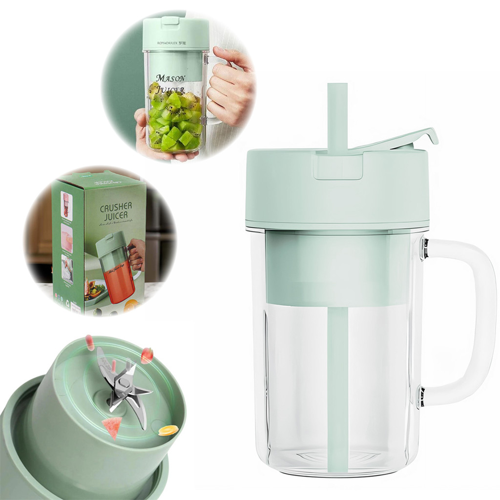 Caneca Misturadora Recarregável Verde Claro Copo Triturador