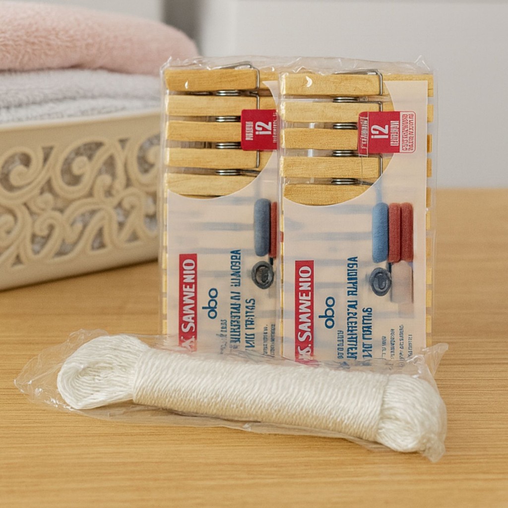 Kit 24 Prendedores Pregadores de Roupa Sanremo e Corda Para Varal 15 Metros Em Nylon Lavanderia Casa
