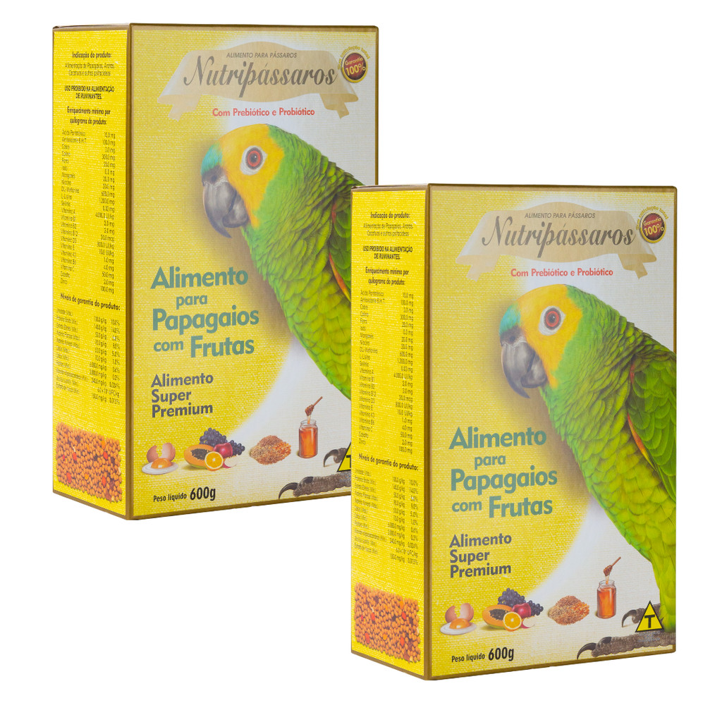 Kit 2 un - Ração para Papagaio Extrusada com Frutas Nutripássaros 600g em Oferta na Shopee