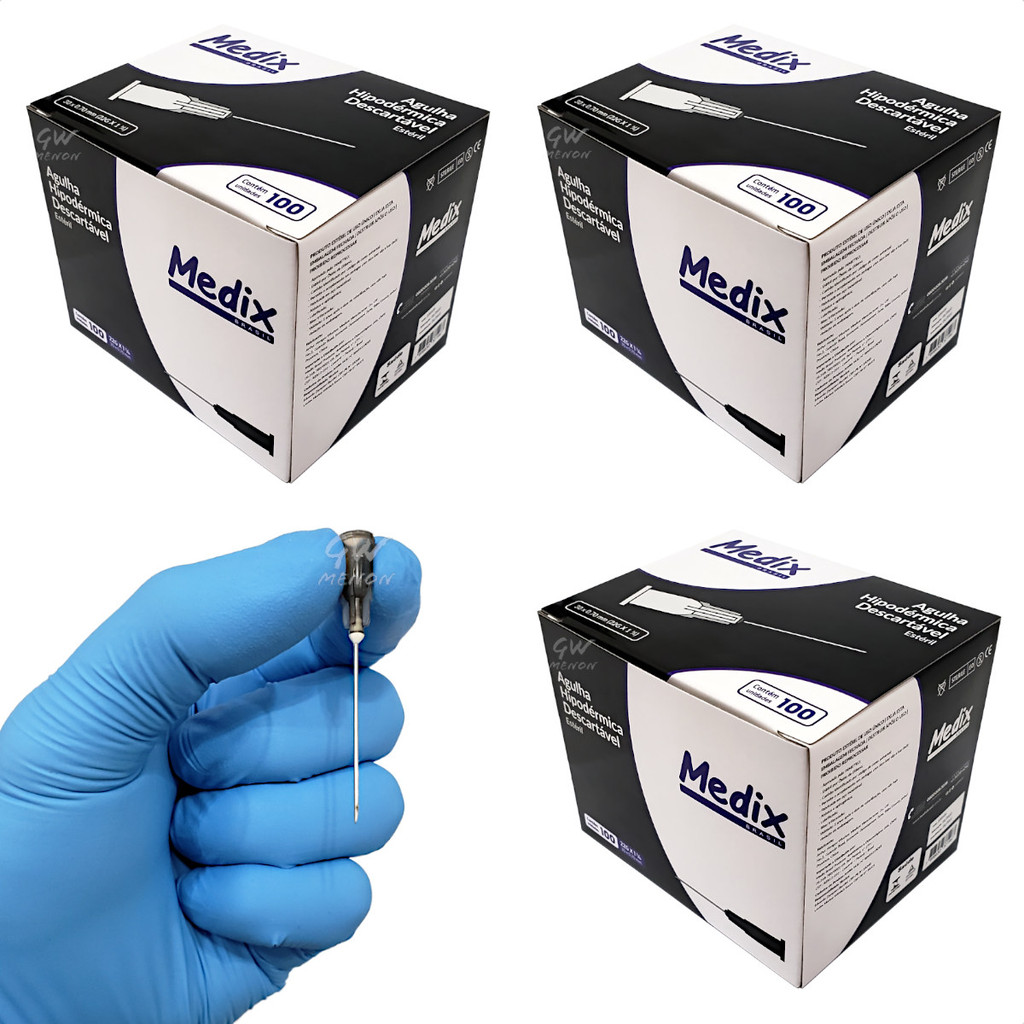 Kit 3 Caixa Agulha Preta Cinza 30x0,70 22g 30x0.70mm Descartavel Seringa Luer Bico Rosca Clinica em Oferta na Shopee