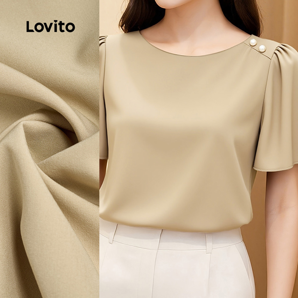 (NEW) Lovito Blusa Casual de Botão Primavera/verão Blusa Cáqui para Mulheres L154ED222
