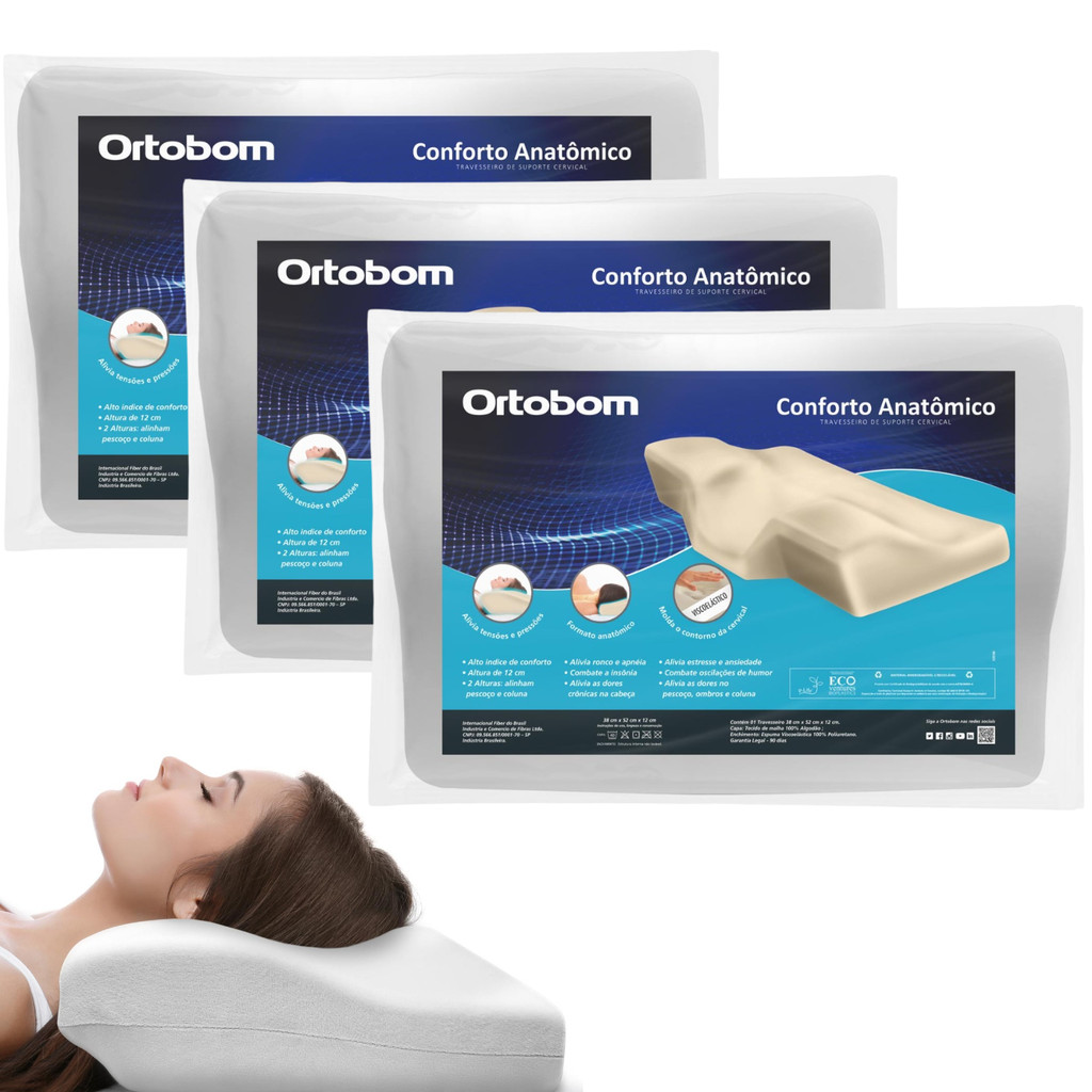 Kit 3 Travesseiros Nasa Cervical Ortobom Ortopedico Macio