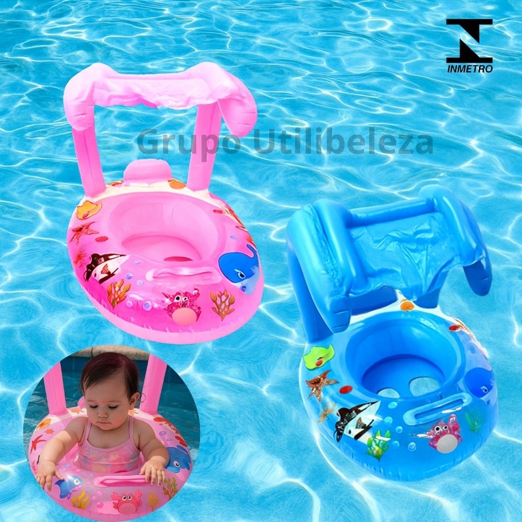 Boia com Cobertura Bote Bebês Infantil Piscina Verão Proteção Solar
