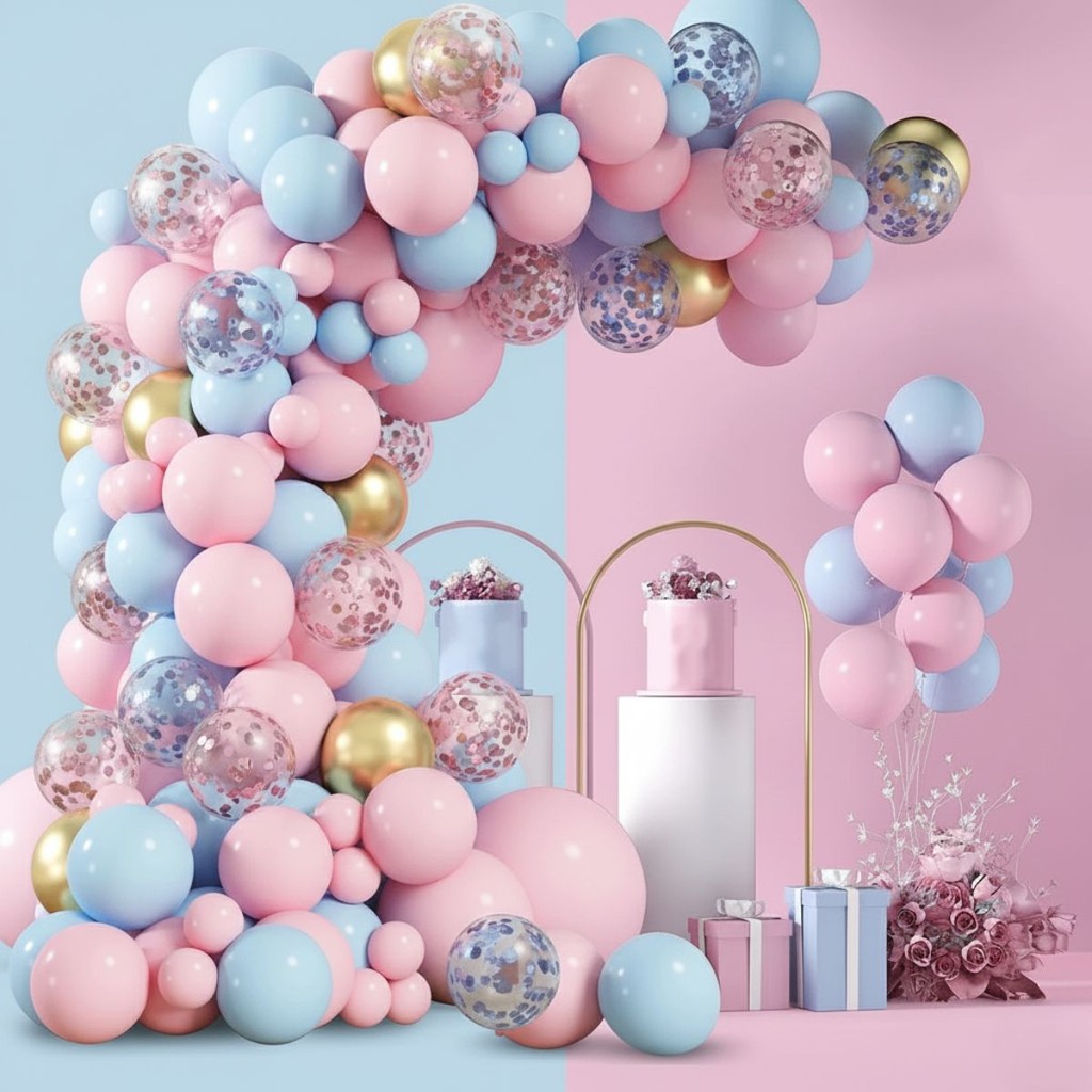 Kit 145 Balões Arco Descontruido Chá Revelação  Rosa e Azul Bexiga Balão Decoração Bebe + Fita