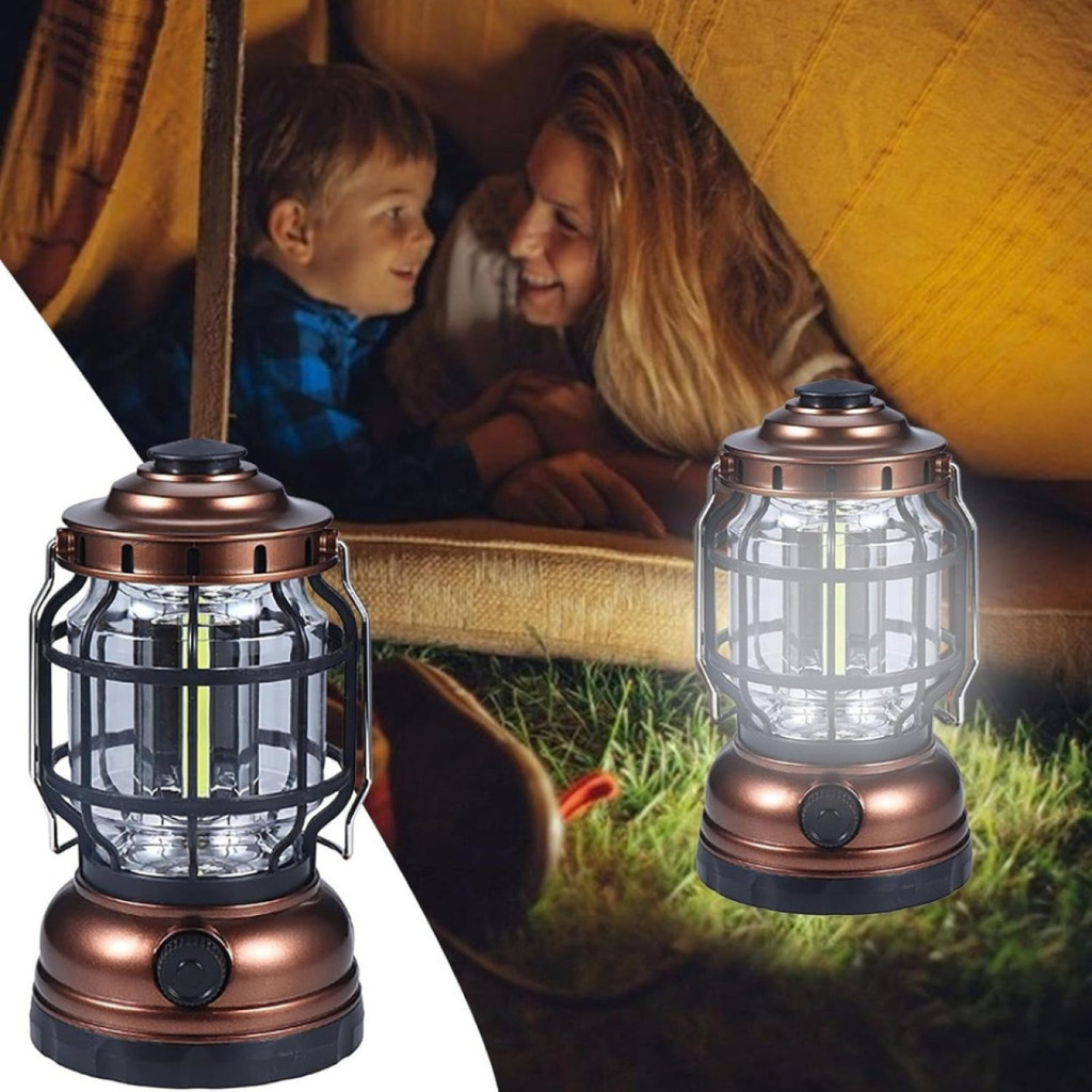 Lanterna Para Acampamento Vintage Led Recarregável Usb Lampião