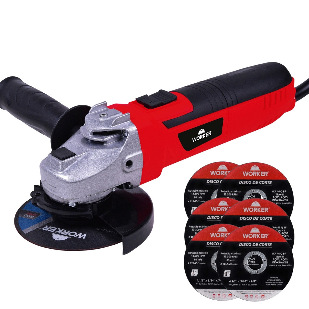 Esmerilhadeira Angular 4.1/2" 650W 650W 127V/220V com 6 Discos de Corte Worker em Oferta na Shopee