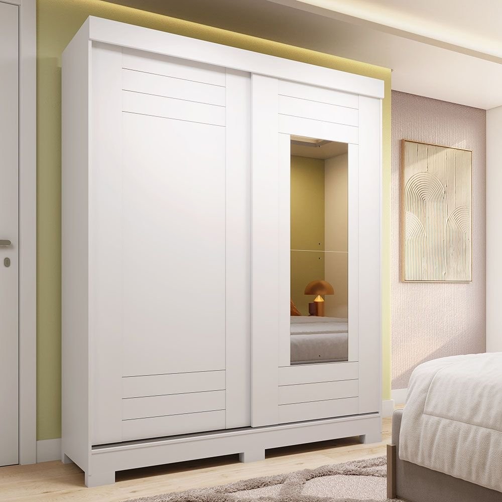 Guarda Roupa Solteiro 140cm 2 Portas de Correr com Espelho 100% Mdf Cinerária Espresso Móveis Branco em Oferta na Shopee