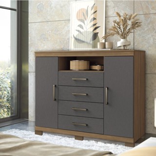 Cômoda para Quarto 2 Portas 4 Gavetas 1 Nicho Master com Pés Jatoba/Grafite em Oferta na Shopee
