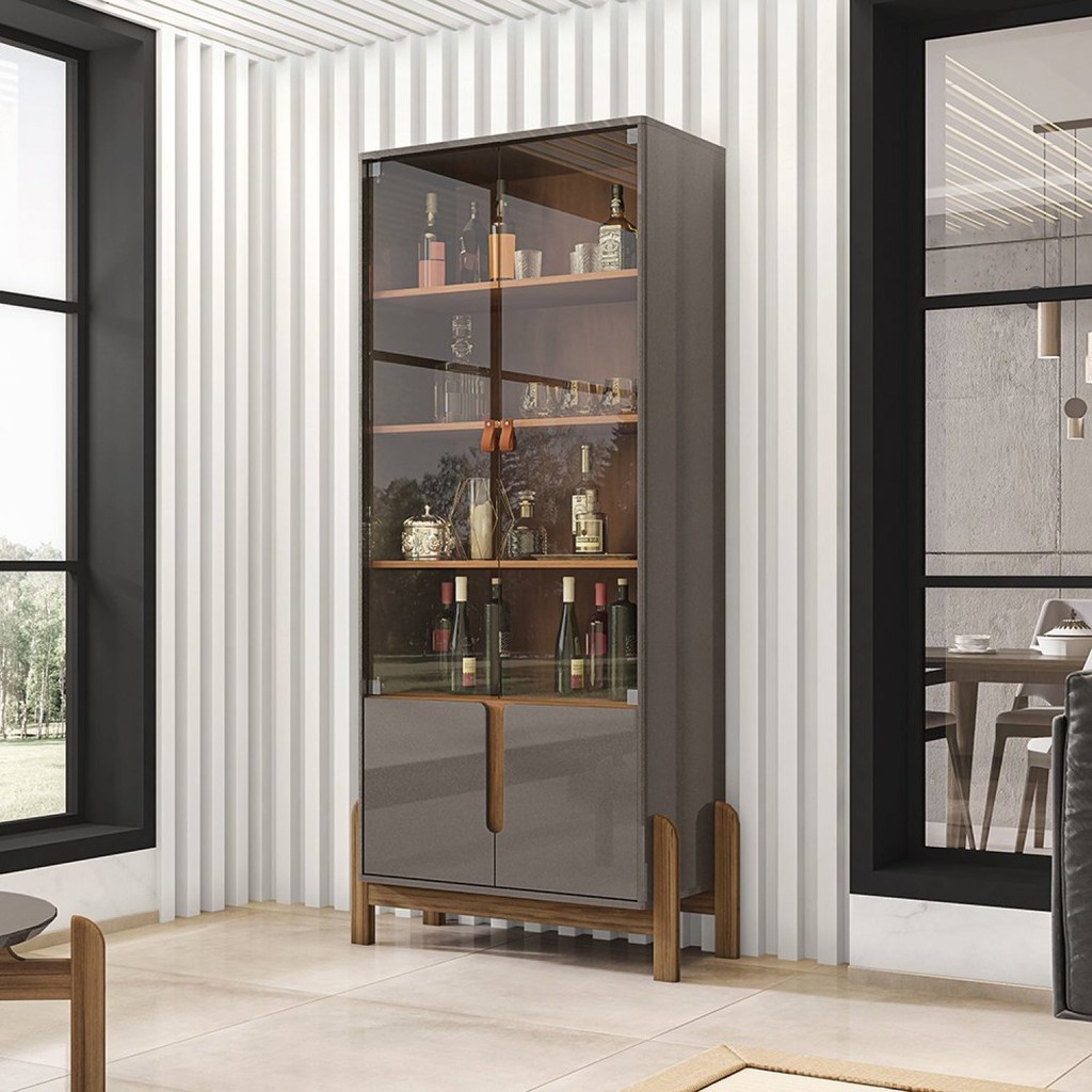 Cristaleira Lizz  Cinza Perola/Cedro