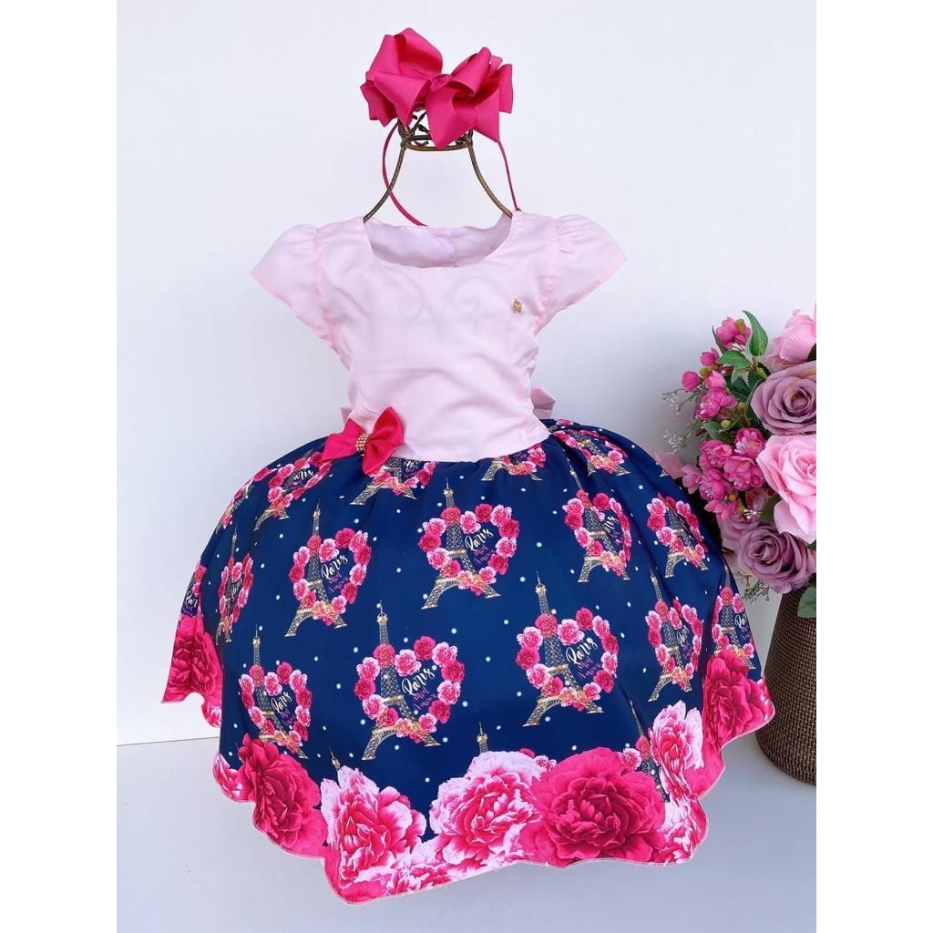 Vestido Infantil Banana Club Peito Rosa Bebê com Saia Azul Royal Florida (VESTINFBNNCTMTFLS2)