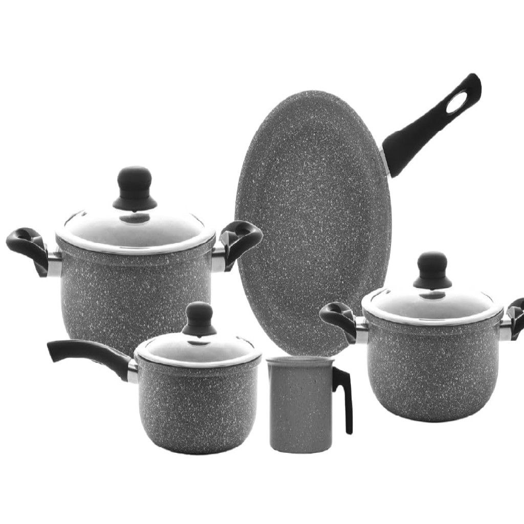 WOLFF - Conjunto 5 Panelas de Indução Granilite Cinza Alumínio com Revestimento Cerâmico