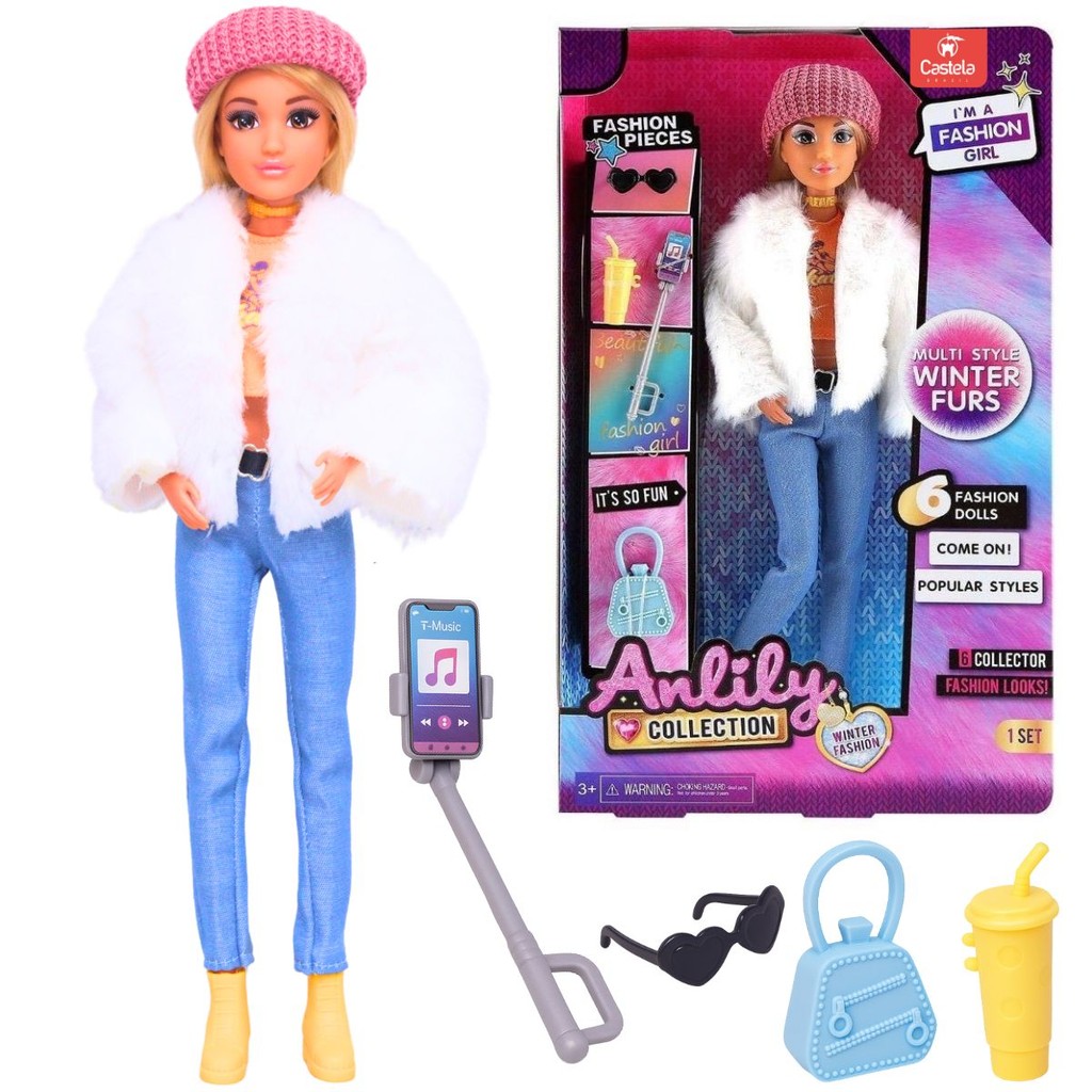 Boneca Articulada Fashion Coleção Inverno Com Acessórios - Castela
