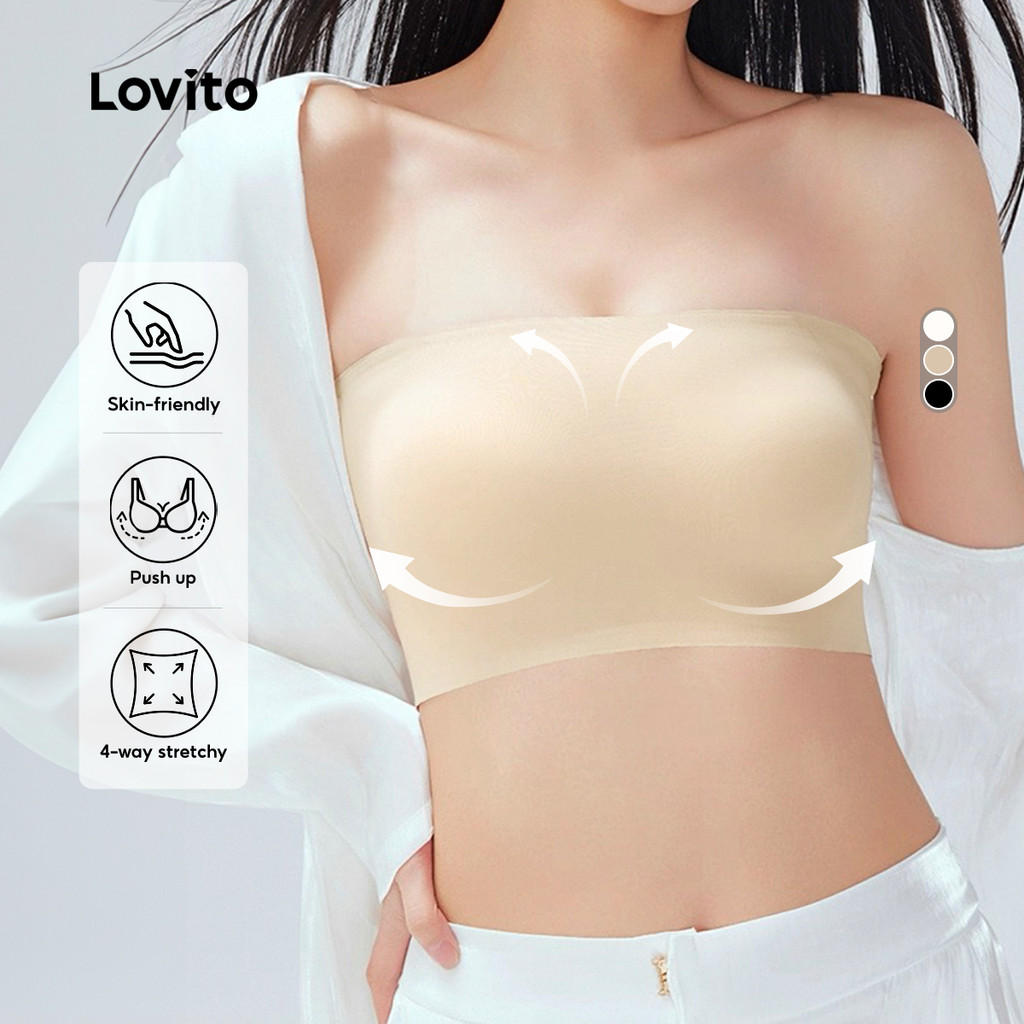 Lovito Sutiã Bralette Sem Alças Sem Costura Com Bojo Removível Para Mulheres L26AD120 em Oferta na Shopee