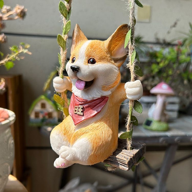 Jardim jardim ornamentos Corgi balanço pingente decoração cão ao ar livre jardim pátio varanda ornamentos resina Animal