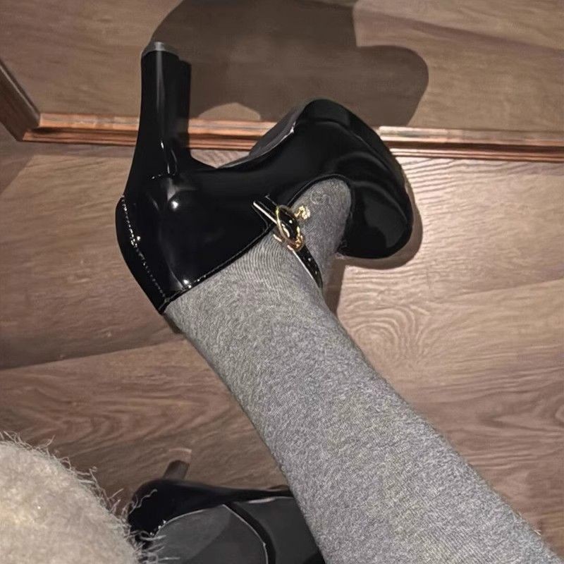Salto Alto Francês Mary Jane , Agulha , Novos Sapatos De Temperamento De Grosso Com Plataforma Retrô À Prova D'água — imagem 2 de 2