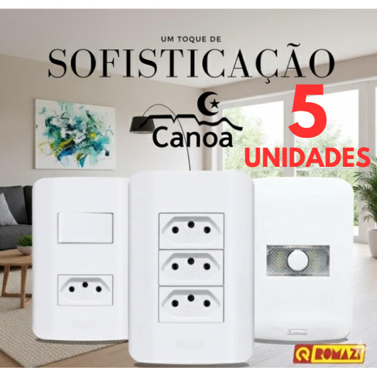 5 Unidades Tomadas canoa romazi e Interruptores linha canoa romazi / 10A / 20A / Paralelo / Tomada