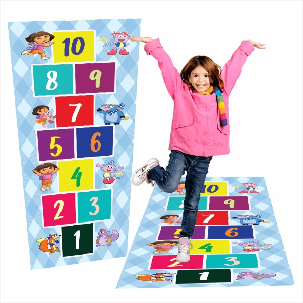 Lindo Tapete Jogo da Amarelinha Infantil Em Lona Dora Aventureira, Presente, menina, Aniversário, Natal, Dia das Criança