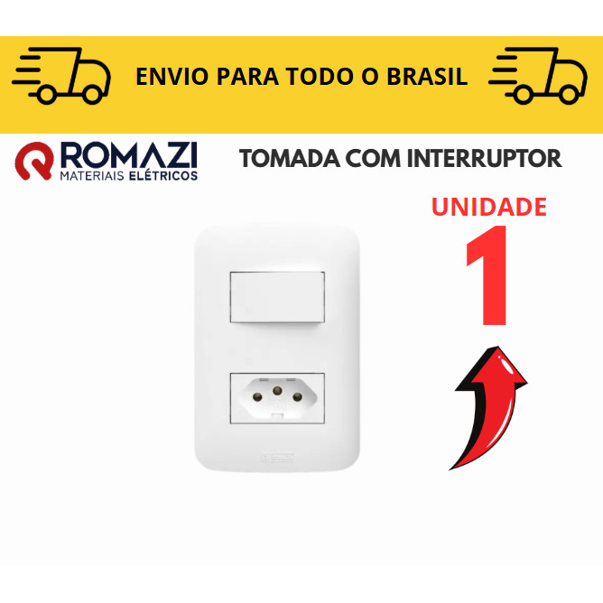 Tomada Com Interruptor 10A canoa romazi e Interruptores linha canoa romazi / 20A / Paralelo / Tomada