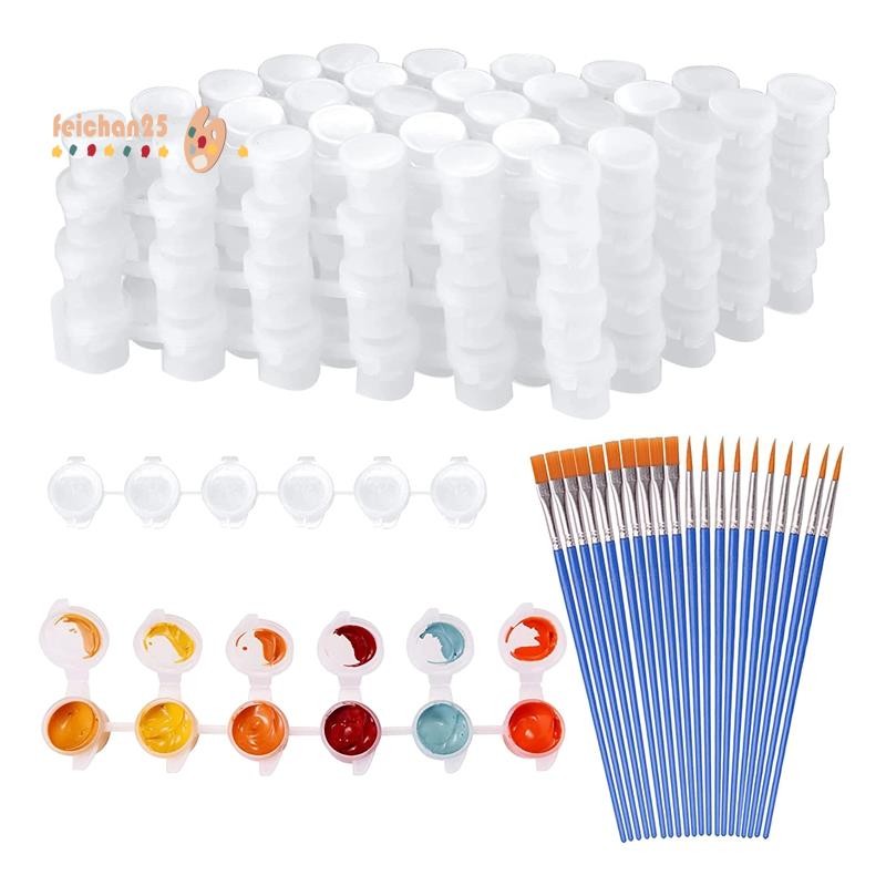 20 Tiras 120 Potes De Pintura Vazias E 20 Peças Pincéis , Copo Recipientes De Armazenamento De Plástico Transparente , 3