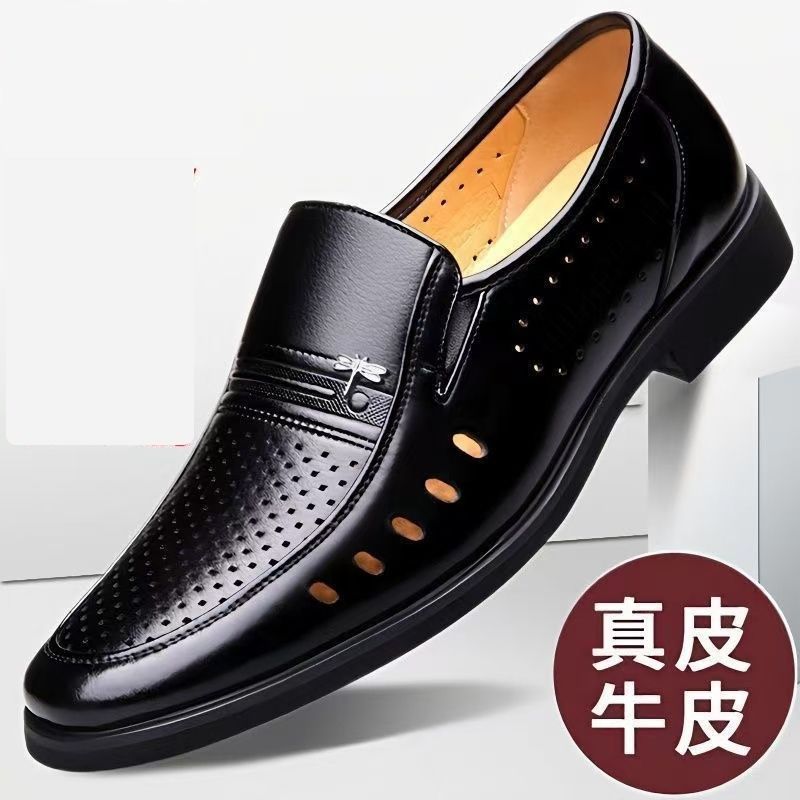 Sandálias masculinas verão respirável oco sapatos masculinos Formal Wear sandálias de negócios sapatos de couro genuíno 
