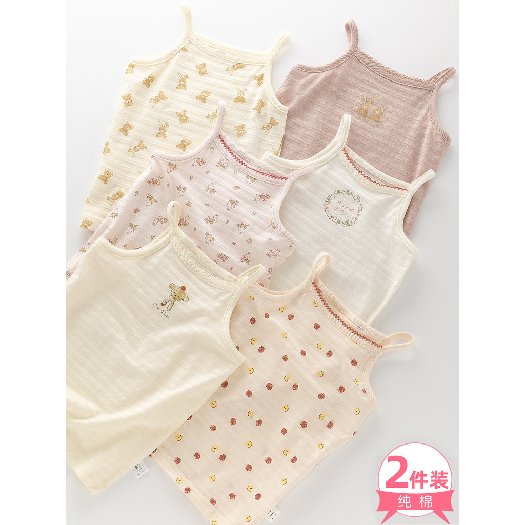 2 peças crianças meninas puro algodão fino camisola meninas bebê primavera verão Slub algodão roupa interior pijamas cam
