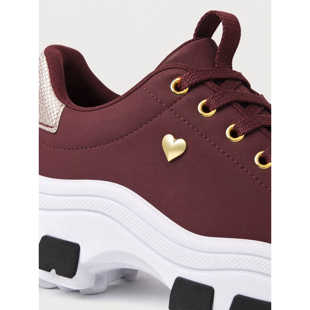 PROMOÇÃO Tênis Feminino Chunky Casual Conforto Coração Dourado Bordô Preto Nude Rafa Sneaker Store Lançamento Oferta