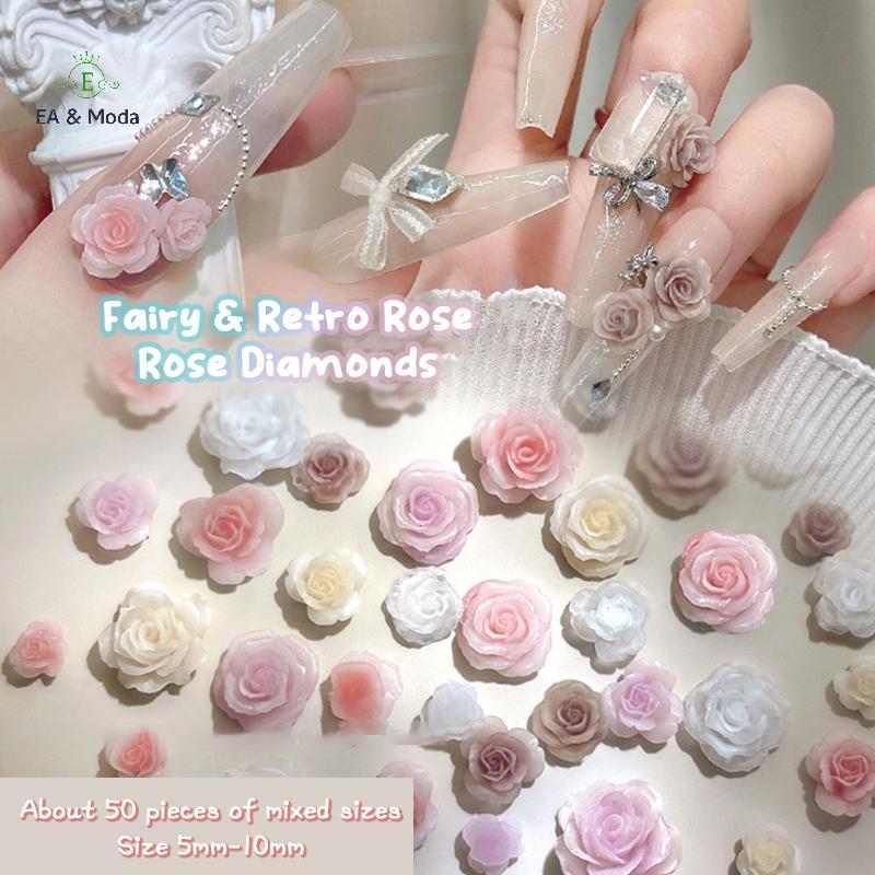 EA & Moda 50 Peças DIY Nail Art Decor 3D Rosa Chinensis Flor Brocas Para Unhas Tamanho Misto Camélia Broca Design De Man