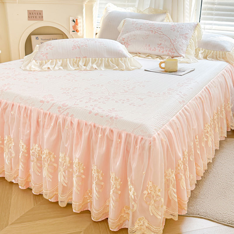 2026 novo estilo verão estilo princesa renda cama saia estilo ervilhas de seda gelo tapete legal conjunto de três peças 