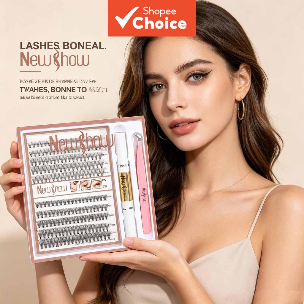 Kit de Cílios Novos | 12P/20P/30P/40P Clusters sem Nó (9-14mm) + Pinça e Cola