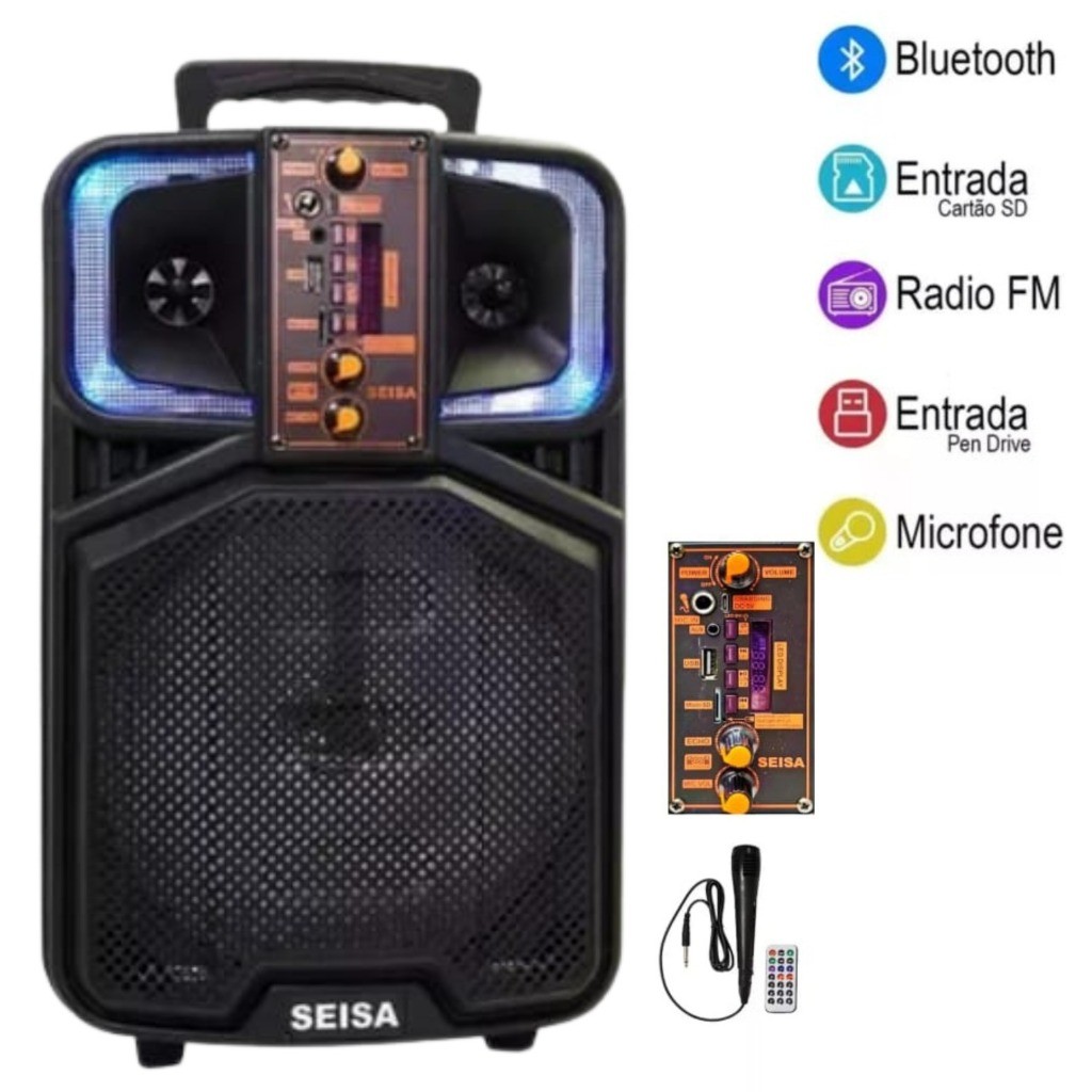 Caixa De Som 2000w Led Usb Microfone E Bluetooth Karaokê