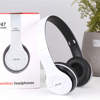 Fone de Ouvido Bluetooth Sem Fio P47 Ajustável Com Entrada Cartão SD e Cabo Auxiliar