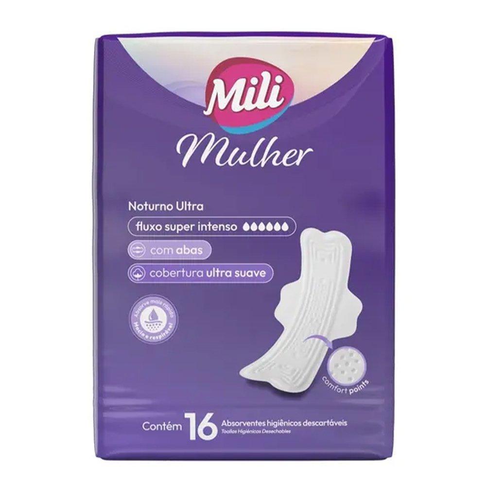 Absorvente Mili Mulher Noturno Ultra Com Abas - Embalagem com 16 Unidades
