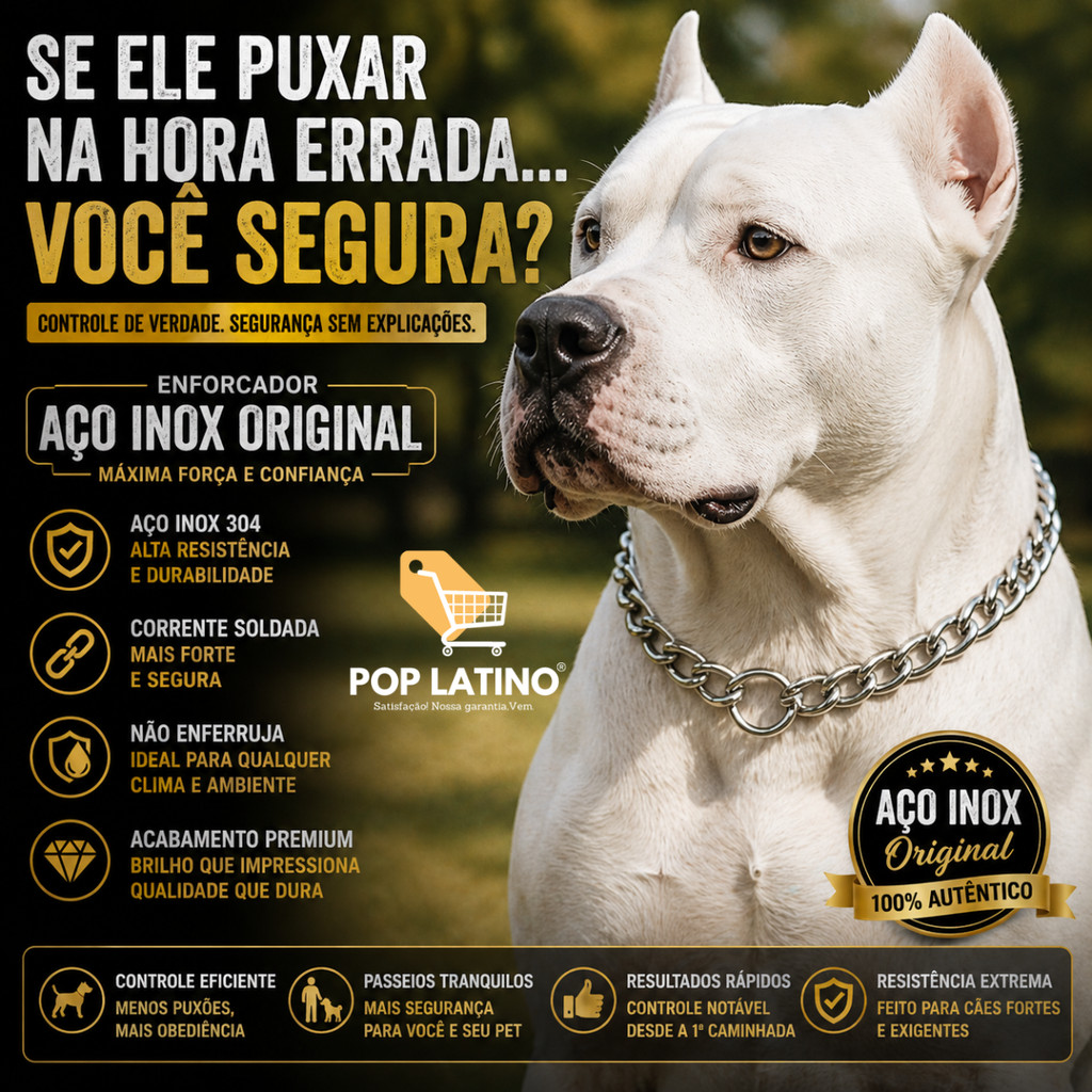 Enforcador Guia Corrente Coleira Aço Inox Para Cães Fortes Pitbull Pastor Alemão Rottweiler Alta Resistência Já 💪